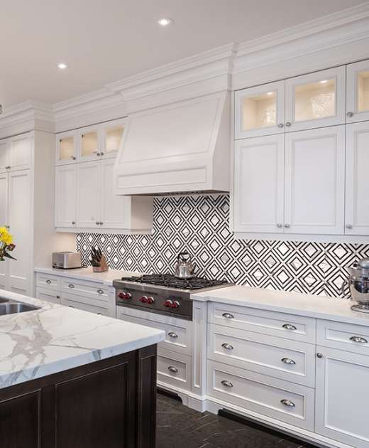 Interior of brand new kitchen in North American residence.